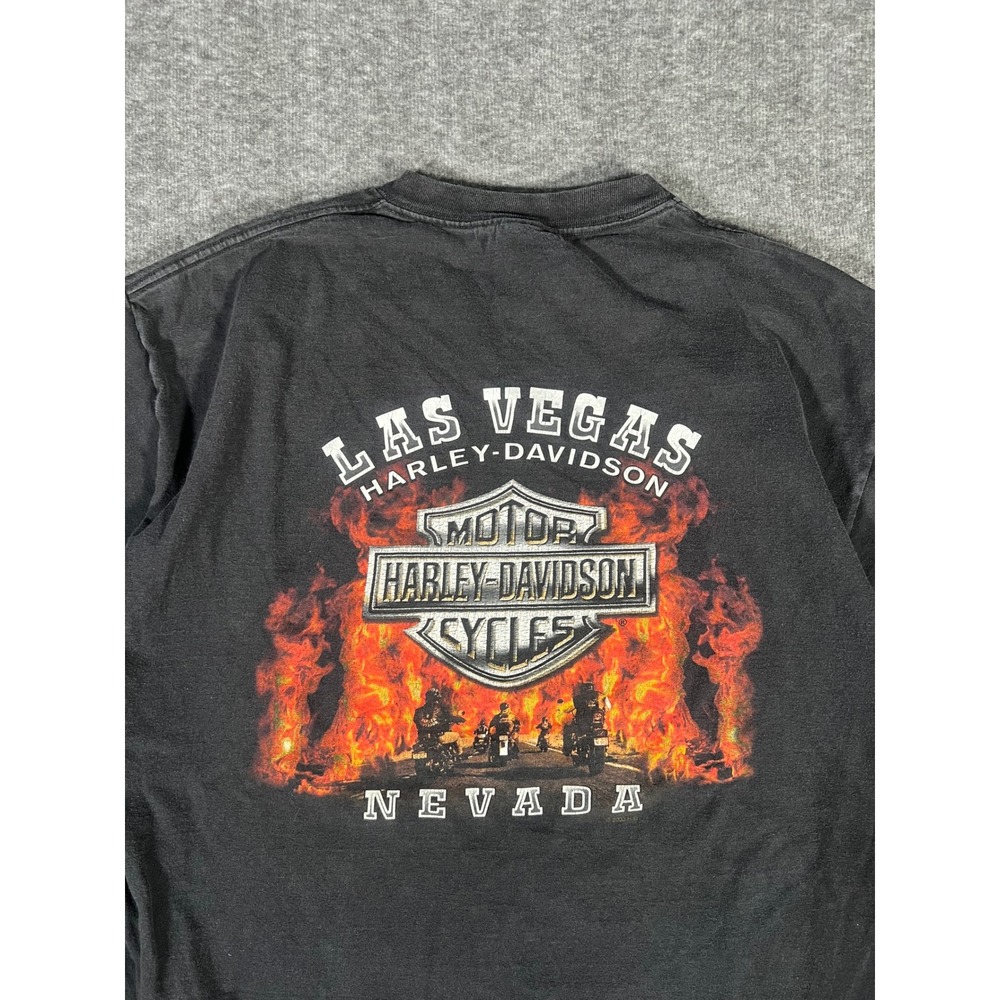 Vintage 2003 Harley Davidson Las Vegas Nevada T-Shirt Mens XL Black Chrome Fire